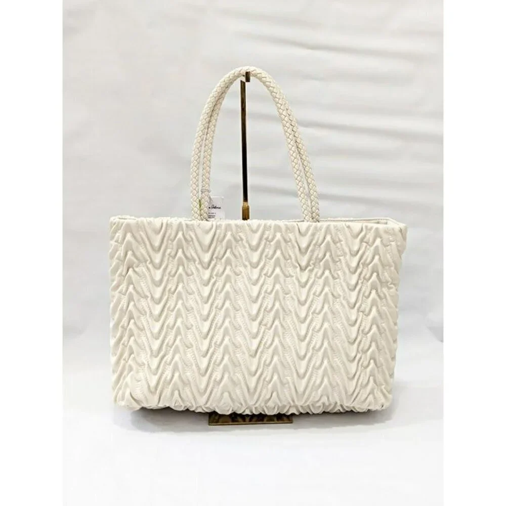 Sam Edelman Ari Women's Quilted Large Tote in Ivory Leather (MSRP $295)